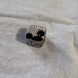 Disney Stainless Steel Hidden Mickey Black & white Crystal Bead Charm